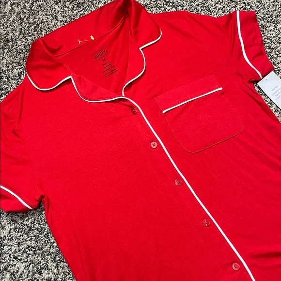 Auden Red Cloud Knit Pajama Top Size XS Relaxed | NWT - Picture 2 of 5